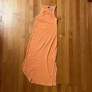 Fitted Sleeveless Rib-Knit Midi Dress for Women | Vibrant Orange